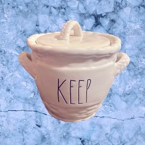 Rae Dunn “KEEP” Woven Basket Style Ceramic Canister